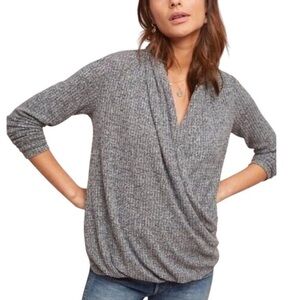 Anthropologie Akemi + Kin Woodruff Marled Gray Ribbed Thermal Wrap Top - XS